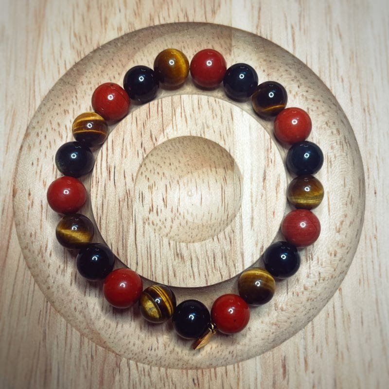 bracelet oeil de tigre jaspe rouge obsidienne