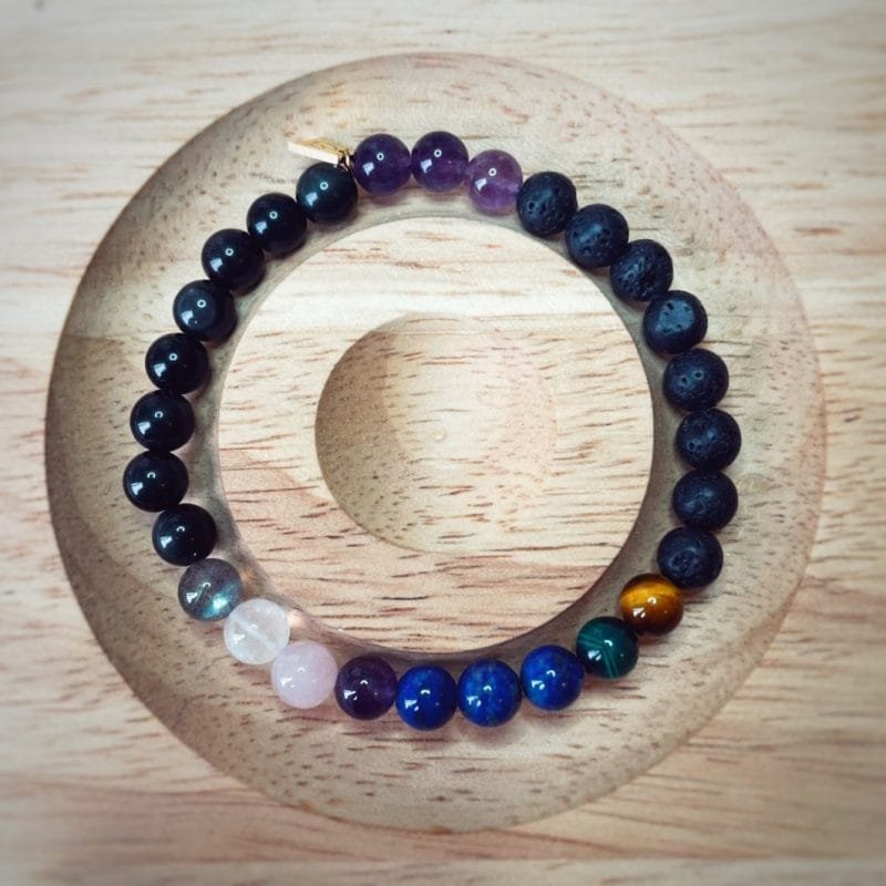 bracelet pierre lave obsidienne amethyste lapis lazuli